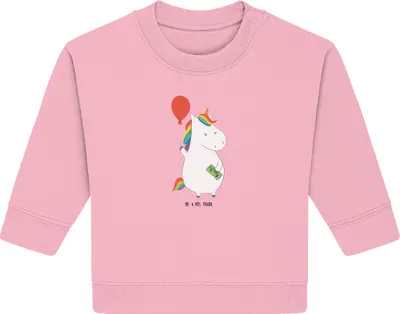 Produktbild von Mr. & Mrs. Panda Organic Baby Pullover Einhorn Luftballon 6. - 12. Monat - Baumwolle Pink - Geschenk, Unicorn, Freude, Einhörner, Bullover