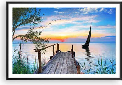 Produktbild von Gerahmtes Poster - Schwarzer Rahmen - Brücke See - 91,5x61 cm - Wand Bild - Wanddeko - Wandbilder - Kunstposter - Wandposter - Bilderrahmen - Bilder - Kunstdruck - Wandbild - P2BAA91x61-4115