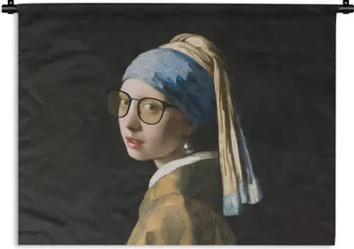 Produktbild von MuchoWow® Wandteppich Wandbehang Das Mädchen mit dem Perlenohrring - Johannes Vermeer - Brillen 60x45 cm Tapisserie Dekoration Wandtuch - Das Schlafzimmer