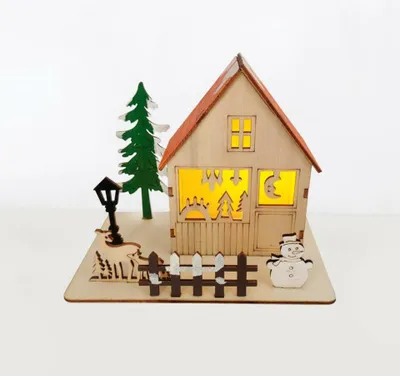 Obrázok produktu pre ACA Lighting drevená dekorácia vianočný domček, 1 MINI LED na batérie (3xLR44), WW, IP20, 16X10X13cm X06116243