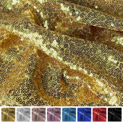 Produktbild von Paillettenstoff Meterware 150 cm Breite, 3 mm Pailletten auf Tüll, , Gold