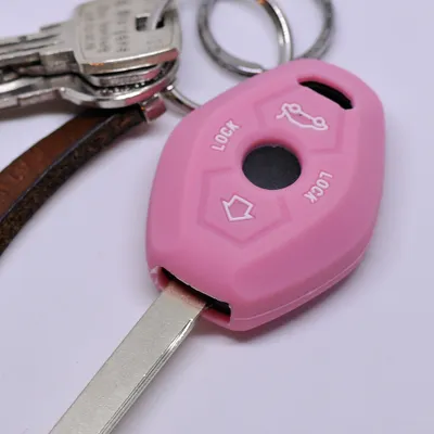 Produktbild von Auto Schlüssel Silikon Schutz Hülle Rosa kompatibel mit BMW 3er E46 X3 E83 X5 E53 Z8 E52 5er E61 Z4 E85 E86 ab 1998 3 Tasten Funk Fernbedienung