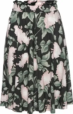 Produktbild von Buffalo Sommerrock mit Paperbag-Bund und Blumenprint schwarz-rosa-bedruckt Größe 34