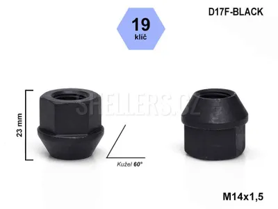 Obrázok produktu pre Matica kolesa M14x1,5 s otvoreným kužeľom, čierna, kľúč 19, D17F-BLACK, výška 23 mm