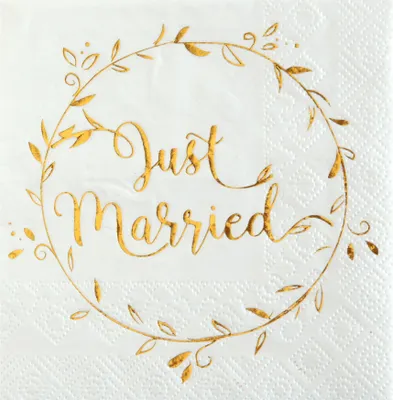 Productafbeelding van 20 cocktailservetten "Net getrouwd", goud, 25 x 25 cm - universele maat