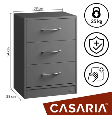 Immagine prodotto di Comodino con cassetti, MDF antracite, 54x39x28cm