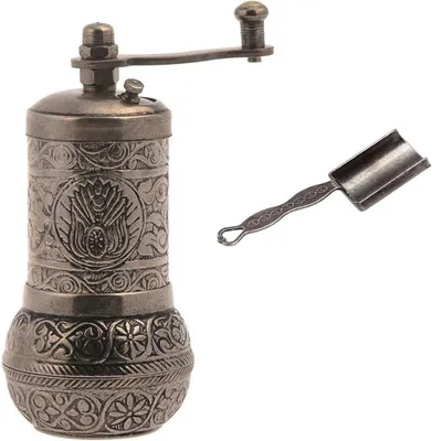 Produktbild von Acar Türkische Pfeffermühle Nachfüllbar mit Kurbel, Zamak, Silberfarben, Manuell, Gewürzmühle für Pfeffer, Salz, 10 cm, Langlebig, Dekorativ Altsilber