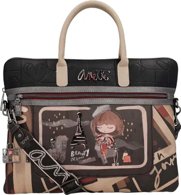 A product shot of a handbag with a Parisian-themed illustration.
