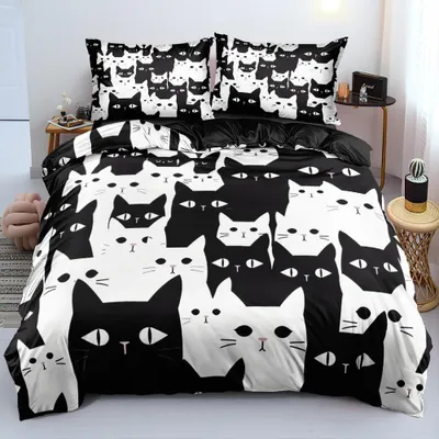Produktbild von Omgoods – Halloween-Bettwäsche-Set mit Katzenmotiv