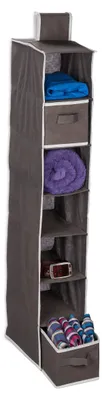 Image de Armoire suspendue, 7 compartiments, tissu, H x l x P : 106 x 16,5 x 31 cm, 2 tiroirs, range-vêtements, anthracite