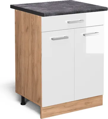 Produktbild von Küchenunterschrank Vicco R-Line Weiß Hochglanz 60 cm mit Schublade, AP Anthrazit, Model 46030