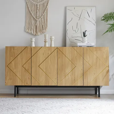 Obrázok produktu pre Príborník Merax 160x40x78 cm so 4 dvierkami, vložky a kovové lišty, bezúchytkové prevedenie, vyvýšené nožičky 18 cm, odolný proti vlhkosti, moderný dizajn