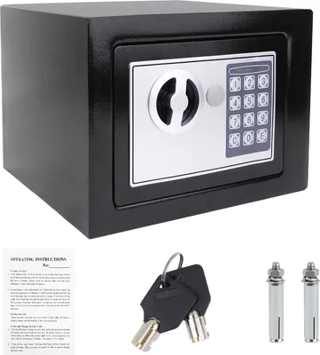 Obrázek produktu pro Domácí trezor – elektronický trezor 17E – digitální klávesnice – 2 klíče – malý a kompaktní – pro domácnost a kancelář – černý