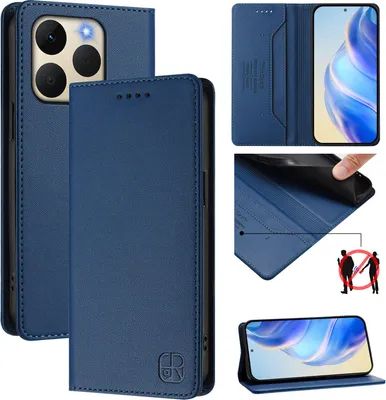 Immagine prodotto di Custodia in pelle per Realme 15T, flip case con slot per carte, portafoglio e supporto Blu