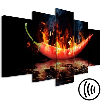 Produktbild von Akustikbild Küche 200x100 cm Bilder Akustikschaum Hochleistungsschallabsorber Schallschutz Leinwand 5 tlg Wandbild Raumakustik Schalldämmung Obst und Gemüse hot Paprika j-A-0083-b-m