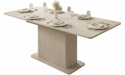 Produktbild von Ausziehbarer Esstisch Lante 160-200 cm – Beige / Kaschmir – Geriffelter Säulenfuß