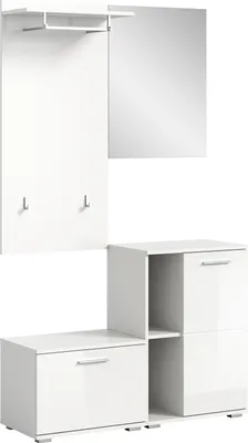Produktbild von Garderoben-Set "Prego" in weiß/weiß hochglanz. Abmessungen (BxHxT) 110x191x37 cm
