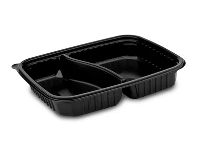 Produktbild von 50x Mikrowellenschalen 2-geteilt - schwarz  'L' 1100 ml - 25x18,5x4 cm