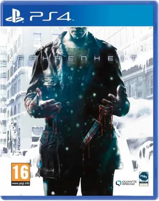 The cover art for the video game Fahrenheit for PS4, featuring a man in a jacket holding a bloody knife.