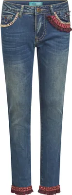 Produktbild von Jeans Pearl Blau mit Perlenapplikationen, ausgeprägten Taschen-Details und Verzierungen am Beinabschluss