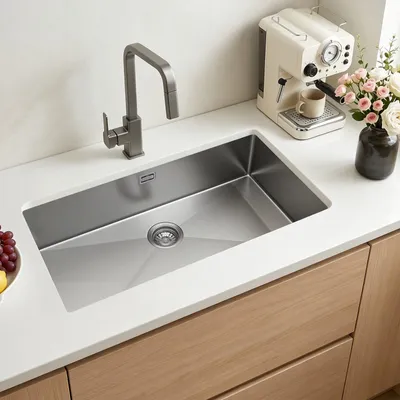 Produktbild von Küchenspüle Unterbau - Einzelbecken 85 x 45 x 19 cm - Edelstahl Spülbecken - Landhausstil Design - Für Küche Wohnmobil Waschküche Bar - Kratzfest - Silber