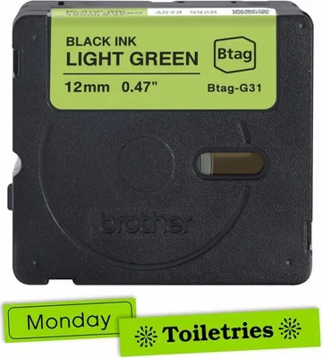 Produktbild von Brother BTAG-G31, Schwarz auf grün, Philippinen, 5 Jahr(e), Brother, P-touch PT-N10, PT-N20, PT-N25BT, 1,2 cm