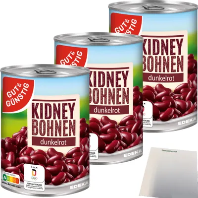 Produktbild von Gut & Günstig Kidneybohnen dunkelrot 3er Pack (3x400g Dose) + usy Block