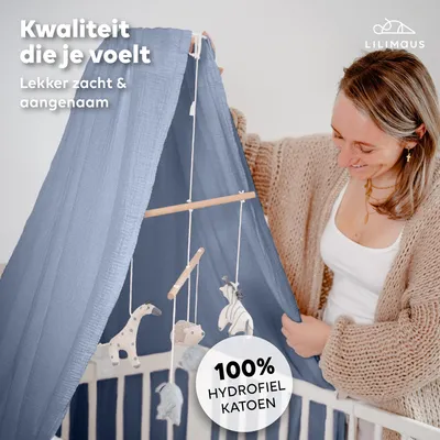 Productafbeelding van Hemel voor babybed blauw, zonder hemelstok - bedhemel van mousseline