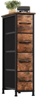 Obrázek produktu pro Komoda se 4 zásuvkami potaženými látkou, s dekorativním vzorem imitujícím dřevo, rozměry 48 x 20 x 75 cm