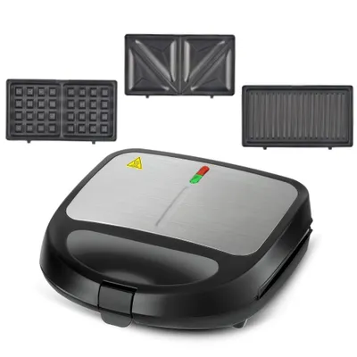 Produktbild von Zimilo 3-in-1 Sandwichmaker Frühstücksautomat 850W, Doppelheizung Waffeleisen, Panini Grill, Abnehmbare Platten, Antihaftbeschichtung