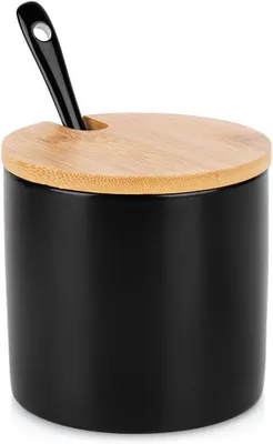 Productafbeelding van Suikerpot van keramiek, zwart, 250 ml, met lepel, voor in de keuken