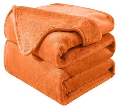 Imagen del producto de Manta de forro polar a cuadros - Suave y cálida por ambas caras - Naranja - 220x240 cm