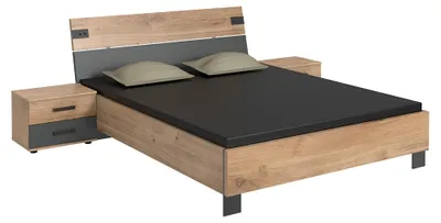 Produktbild von Schlafzimmer-Set mit Bett 180x200 cm & 2 Nachttischen in Eiche mit graphit, 3-teilig - MONTELLA-43