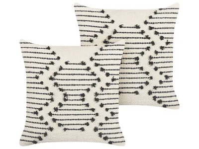 Obrázek produktu pro BELIANI Set 2 Dekorativní polštáře Béžová Bavlna 45 x 45 cm Boho Design Geometrický vzor Dekorace doplňky