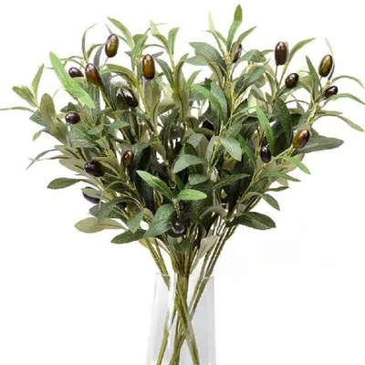 6er-Set künstliche Olivenzweige 45 cm, Seidenblätter, grün