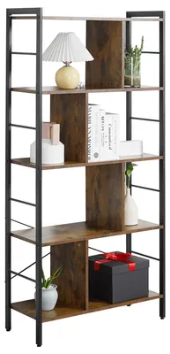 Produktbild von Bücherregal, Schmal Standregal Regal mit 5 Ebenen, Büroregal für Wohnzimmer, 77 x 30 x 157,5 cm, Rustikales Braun
