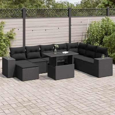 Produktbild von Möbel 9-tlg. Garten-Sofagarnitur mit Kissen Schwarz Poly Rattan - Gartenmöbelgarnituren 3326846