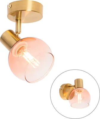 Produktbild von QAZQA - Art Deco Art Deco Wand Spot I Spotlight I Deckenspot I Deckenstrahler I Strahler I Lampe I Leuchte Gold I Messing mit rosa Glas - Vidro I Wohnzimmer I Schlafzimmer - Stahl Rund - LED geeignet