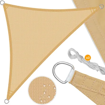 Produktbild von KESSER® Sonnensegel Sonnenschutz Windschutz | HDPE Gewebe | wasserabweisend & windabweisend | Dreieck | 5-Fach quer vernäht robust & stabil Schattenspender Garten Balkon Terrasse , Form:Dreieck, Farbe:Sand, Größe:5x5x5m