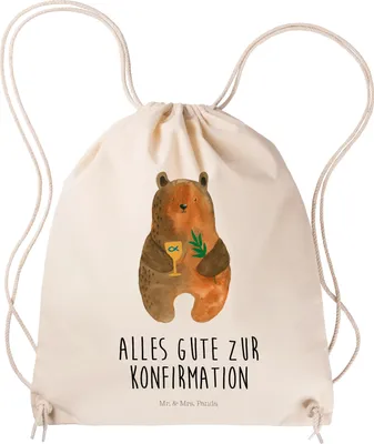 Produktbild von Mr. & Mrs. Panda Jutebeutel Bär Konfirmation - Transparent - Geschenk, Beutel, Teddy, wander rucksack, Stoffrucksack, Baumwollbeutel, Evangelisch, Drawstring Bag, Kirche