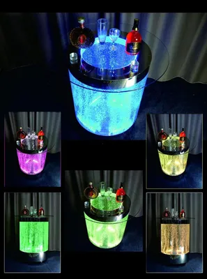 Produktbild von Led Bar Tisch Wasser Wand Bar Theke Regal Möbel Beleuchtete Couchtisch rund Steh