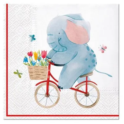 Obrázok produktu pre Servítky na dekupáž Elephant on Bike - 1 ks