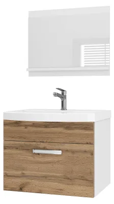 Image de Ensemble de meubles de salle de bain BELINI PRI M1, 60 cm, finition dorée mat. Armoire de salle de bain moderne avec vasque et miroir, entièrement équipée, à fixer au mur