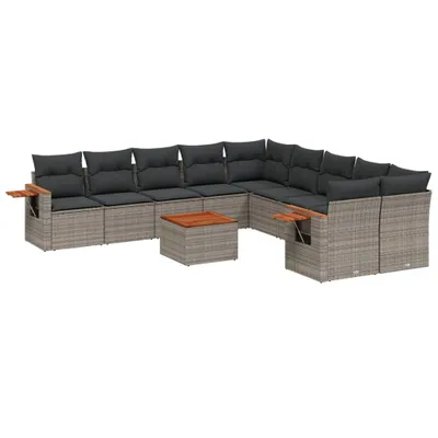 Produktbild von vidaXL 11-tlg. Garten-Sofagarnitur mit Kissen Grau Poly Rattan