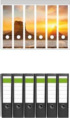 Produktbild von Wallario 6 Stück breite Ordner inkl. Klebeetiketten mit Motive Monument bei Sonnenuntergang -  Set mit Rückenschildern / Ordnerrücken Stickern