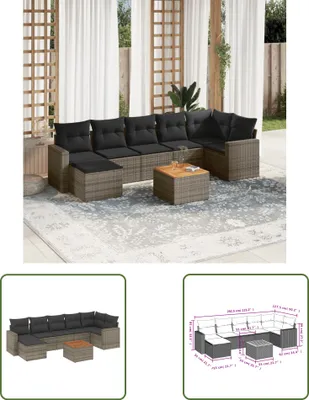 Produktbild von The Living Store 8-tlg. Garten-Sofagarnitur mit Kissen Grau Poly Rattan