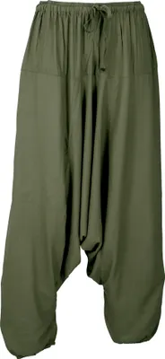 Produktbild von Haremshose, Pluderhose, Pumphose, Aladinhose - Olive, Damen, Viskose, Hosen