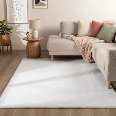 Produktbild von Flycarpets Hochflor Teppich Crème Wohnzimmer Flauschig Fellteppich Kunstfell Plüsch Shaggy Weich Fellimitat  Grösse  160 X 230