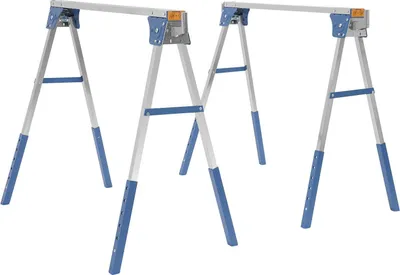 Immagine prodotto di Supporti per sega e supporti da lavoro - Supporti in metallo - Pieghevoli - Con altezza regolabile - Gambe telescopiche - Capacità di carico: 1200 kg - Set da 2 pezzi - Colore: blu