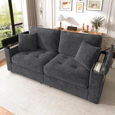 Produktbild von Sofa, moderne 2‑Sitzer Wohnzimmercouch mit Stauraum an der Armlehne – stabiler Massivholzrahmen – platzsparend für Wohnzimmer & Apartments